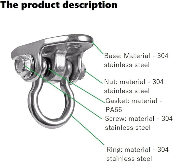 Heavy Duty 180° Swivel Swing Hook, 2 Pack Stainless Steel Swing Hanger for Ceiling Wooden Swing Set Bracket, Punching Bag Hanger for Playground Gym Rope Hammock Chair