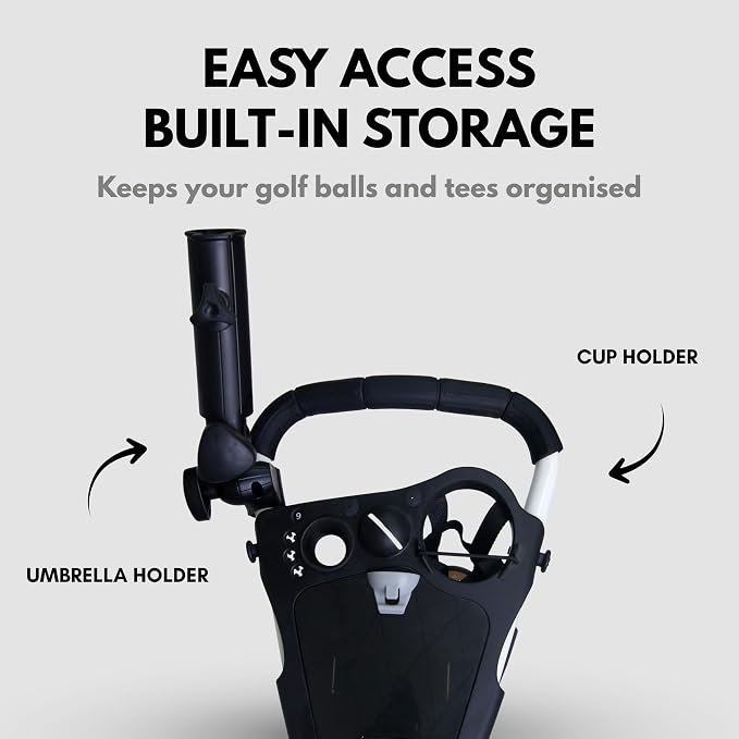 Qwik-Fold 3-Wheel Golf Push Cart with 360° Swivel Front Wheel & Foot Brake – 1-Second Folding Golf Trolley, Lightweight Aluminum Frame, Umbrella Holder, Cup Holder & Storage