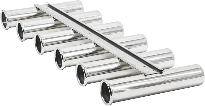 Amarine Made 6 Tube Stainless Steel Fishing Rod Rack Mirror Finish 316 Stainless Steel 6 Rod Rack