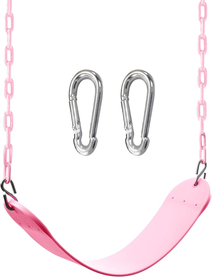 TURFEE Heavy Duty Swing Seat Pink Color with 66” Chain, Swing Set Accessories Replacement with Snap Hooks for Kids Outdoor Play Playground