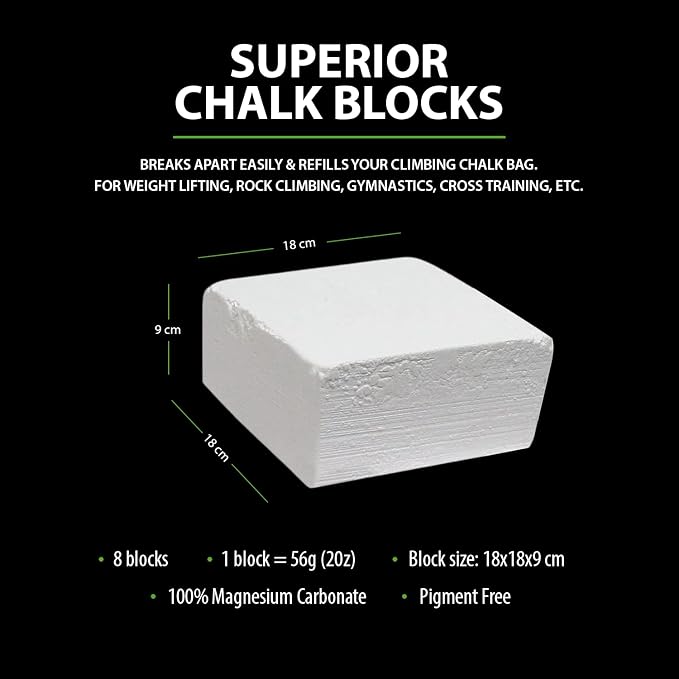 Bear KompleX - Gym Chalk Blocks - Pure Magnesium Carbonate Chalk for Weightlifting, Rock Climbing, Gymnastics, and Workout - Non Slip Grip for Hands, No Blisters and Tears - (8 pcs, 56g)