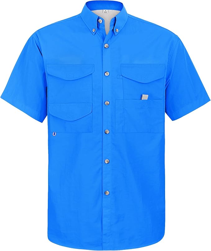 Alimens & Gentle Short Sleeve Fishing Shirt Wicking Fabric Sun Protection Casual Button Down Shirts