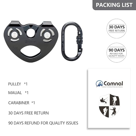 Zipline Trolley Kit with 25kN Carabiner Double Tandem Dual Pulley Speed Dual Trolley for Rock Climbing Caving Aloft Work Rescue,Black with Carabiner