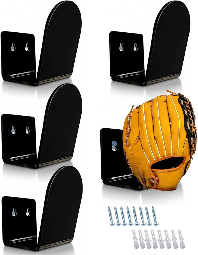 4 Pcs Baseball & Softball Glove Wall Mount Holder、Organizer 、Hanger、Stand、Frame, Keeps Glove Shape,Sports Decor Storage Display Rack for Bedroom、Living Room、Garage or Office, Great Gift for Players