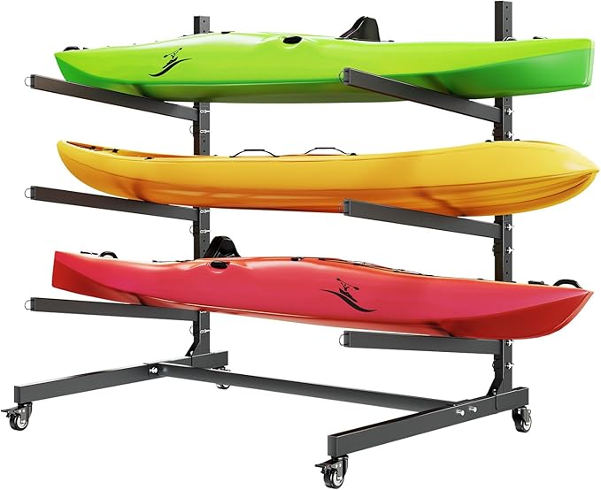 VEVOR Kayak Storage Rack, Heavy Duty Adjustable Freestanding Stand with Lockable Wheels for Indoor Outdoor Garage Shed Dock, Holder for Canoe, SUP, Surfboard & Paddleboard