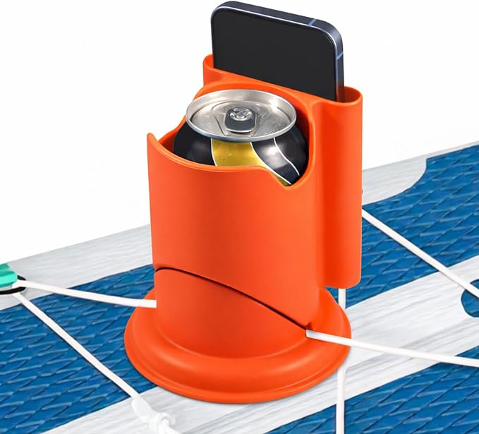 Paddle Board Cup Holder, Kayak Cup Holder 2-in-1 Drink & Phone Holder, Paddleboard and Kayak Accessories for SUP, Kayaking, Fishing, Yoga, or Surfing Adventures(Orange)