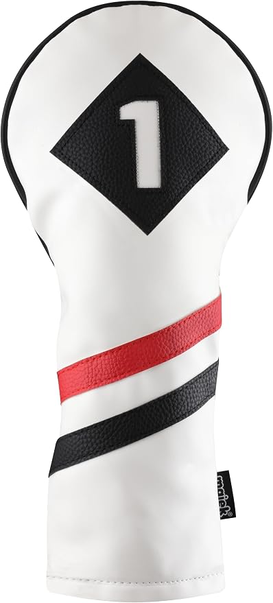 Majek Retro Golf Headcovers White Red and Black Vintage Leather Style 1 3 5 Driver and Fairway Head Covers Fits 460cc Drivers Classic Look