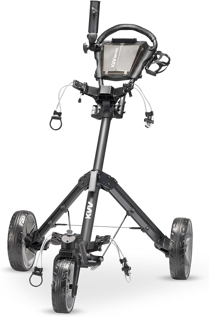 KVV Mini-Pro Deluxe Golf Cart for All Age Groups,Golf Push Cart with Adjustable Upper Bracket, 360 Swivel Front Wheel, Ultra-Compact Size（Charcoal）