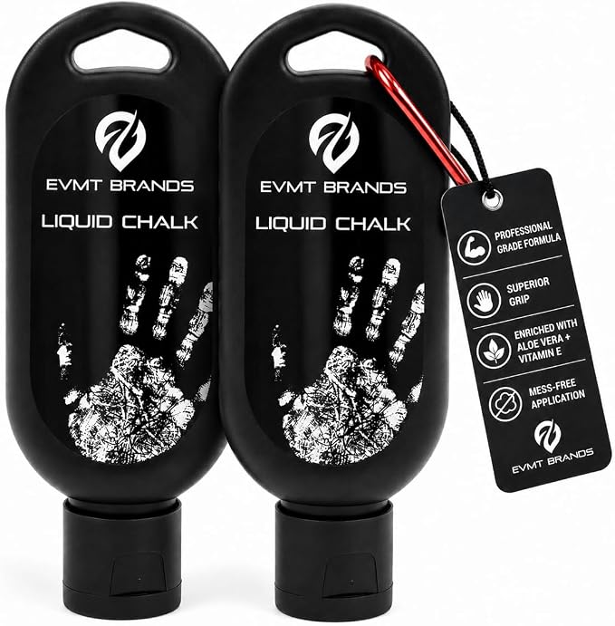 EVMT Brands Liquid Chalk, Mess Free Gym Chalk for Weightlifting, Gymnastics, Rock Climbing, Dancing. Sweat Resistant and Long Lasting for Stronger Grip.