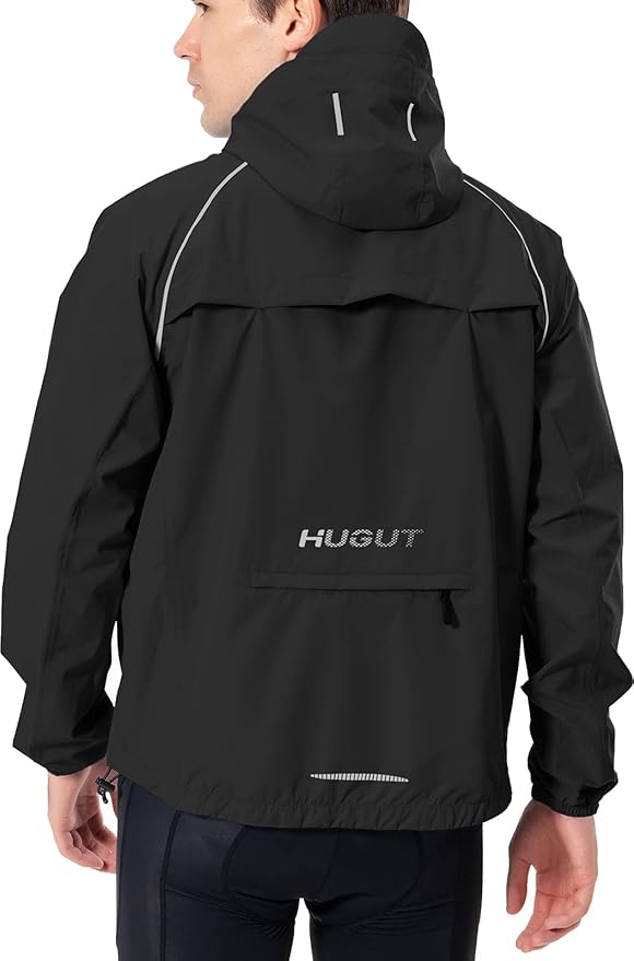 Hugut Men's Cycling Running Rain Jacket Lightweight Waterproof Biking Hiking Windbreaker Raincoat Reflective Packable