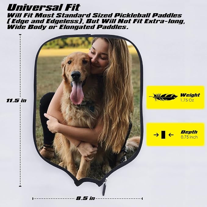 Custom Padded Pickleballs Paddle Cover with Photo Text Logo, Personalized Neoprene Cover Paddles Case Customize Rackets Cover, Fits Most Paddles, 8.5x11.5 Inches