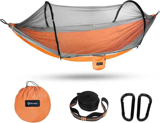 Hammock with Mosquito Net - Lightweight, Portable, 1 Person Hammock - for Camping, Hiking, Backpacking, Travel, a Festival, or The Beach (Orange)