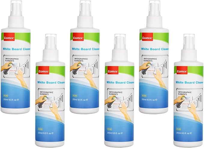 Comix Non-toxic Whiteboard Cleaner, 8.5oz White Board Cleaning Spray, Low Odor Dry Erase Cleaner, 6 Pack