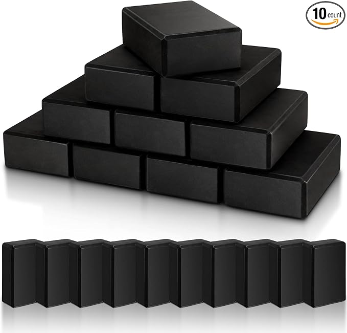 10 Pcs Foam Eva Yoga Blocks Non Slip Lightweight Bricks Yoga Bulk Supportive Blocks Prop Accessories for Pilates Stretching and Meditation Women Men Yogi Beginners, Black