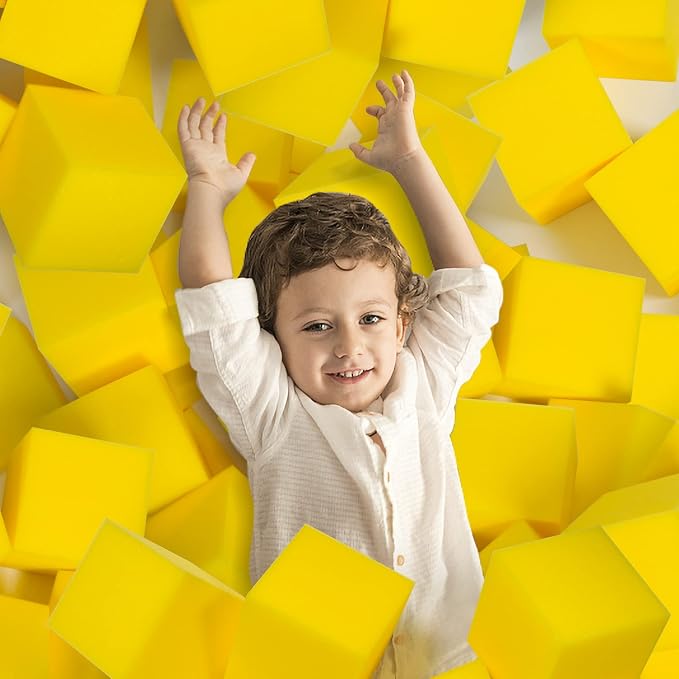 Foam Pit Cubes, 24 PCS 5 Inches Gymnastics Foam Blocks Trampoline Blocks, Multi-Sport Protective Padding for Freerunning, Trampoline, Parkour, Skate Parks & BMX -Yellow