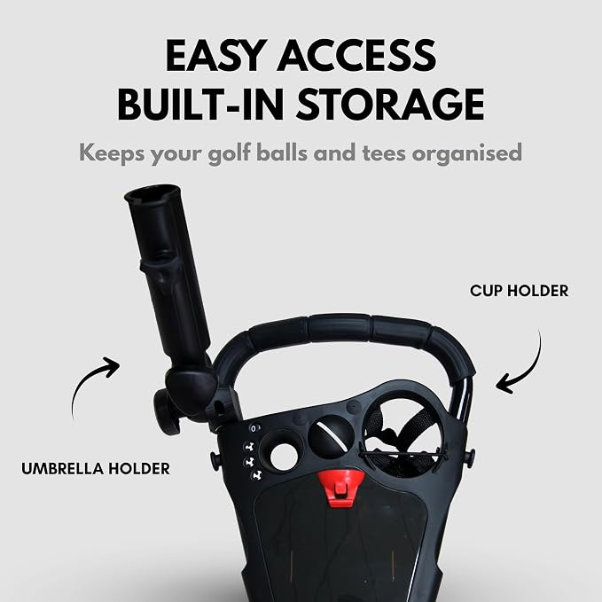 Qwik-Fold 3-Wheel Golf Push Cart with Foot Brake – 1-Second Fold & Unfold Folding Golf Trolley, Lightweight Aluminum Frame, Adjustable Handle, Ball-Bearing Wheels, Umbrella Holder & Storage