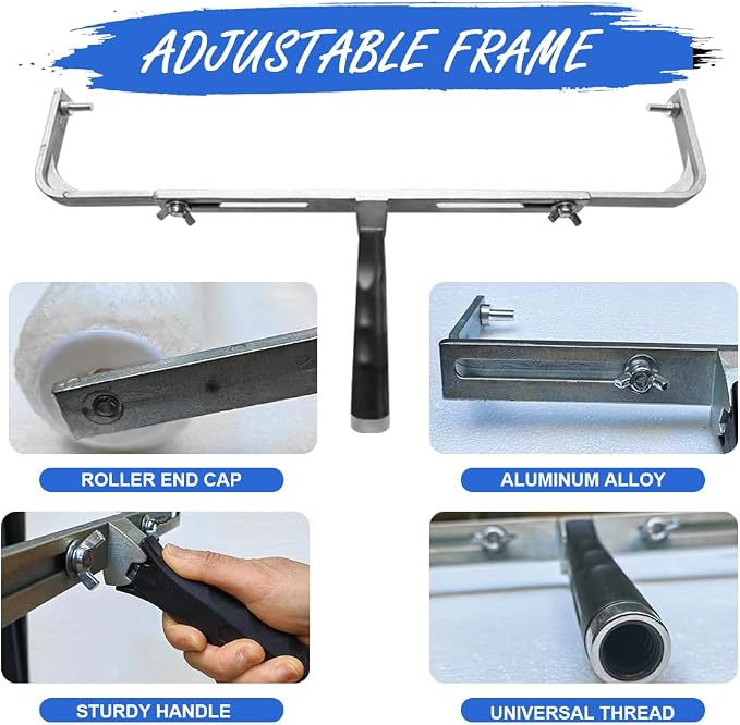 4PC 18 Inch Paint Roller Frame Set - 1PC 12''-18'' Adjustable Paint Roller Frame, 3PC Microfiber Paint Roller Sleeves,Large Paint Roller for Walls,Ceiling,Floors,Indoor,Outdoor Use