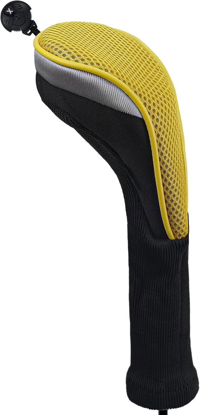 Andux 3pcs Long Neck Golf Hybrid Club Head Covers Dial No. Tag CTMT-02 | Mesh Breathable material | all the Same Size | Coloured Piping | Pull-On Closure