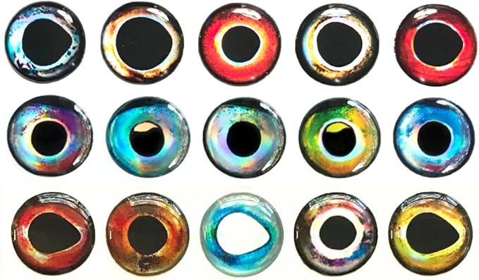 Brule 3-D Holographic Epoxy Fish Eyes (5mm-20mm) 60 Pack, Handpoured, Fishing Fly Tying Lures DIY Crafts