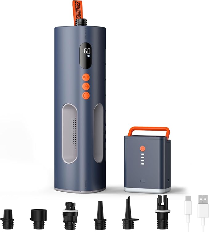 Swonder SeaFalcon Paddle Board Pump, 5200mAh Rechargeable High-Pressure Electric Air Pump with Removable Battery, Portable 3-in-1 Air Inflator with Power Bank & Camping Light