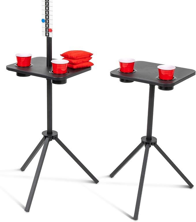 GoSports All Weather Metal Cornhole Scoreboard with Drink Holders - Black or White - Magnetic Outdoor Score Keeper for Yard Games - Set of 2 ScoreCaddy Tables