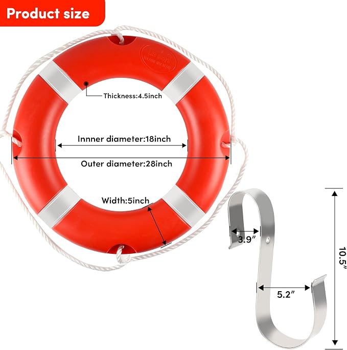 Life Ring 23"/28" Boat Safety Throw Rings with Water Floating Lifesaving Rope Life Preserver Ring Buoy with Reflective Tape & Grab Lines for Rescue Lifesaving - Orange
