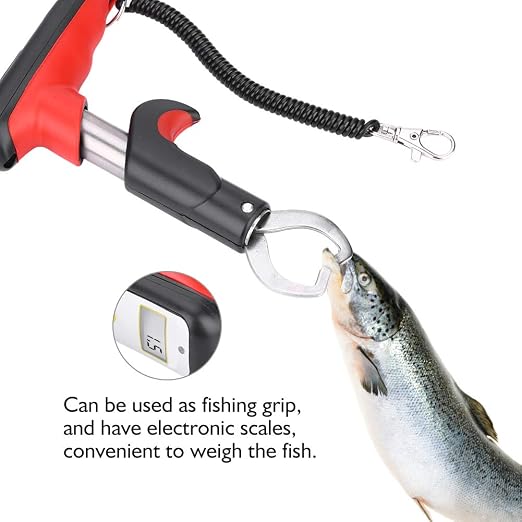 Portable Fishing Grip, Lightweight Digital Scale with Telescopic Stainless Steel Handle for Anglers, Spring Safety Rope Storage Bag for Freshwater Saltwater Travel Fishing
