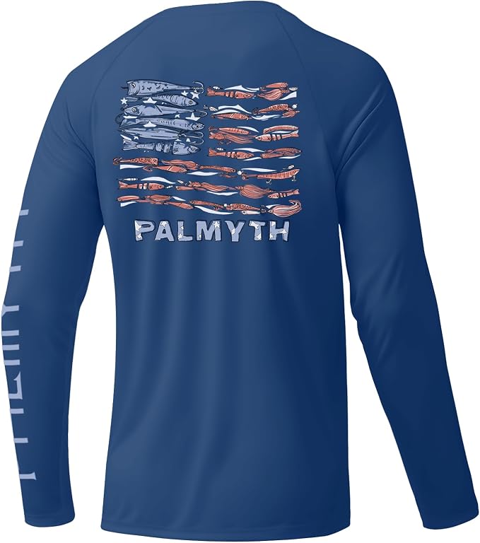 Palmyth Fishing Shirts for Men Long Sleeve UPF 50+ T Shirt Sun Protection | Quick Dry, Sun Protection, Myth-Cool Fabric, Fish Print, Moisture Wicking, Stretchy, Breathable, Fishing,Boating,Outdoor Wear