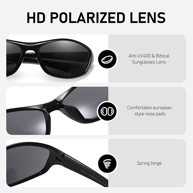 LKEYE Bifocal Reading Sunglasses Men Women Sports Style Sun Reader Wrap Around Build-In UV Protection Driving glasses LK6092