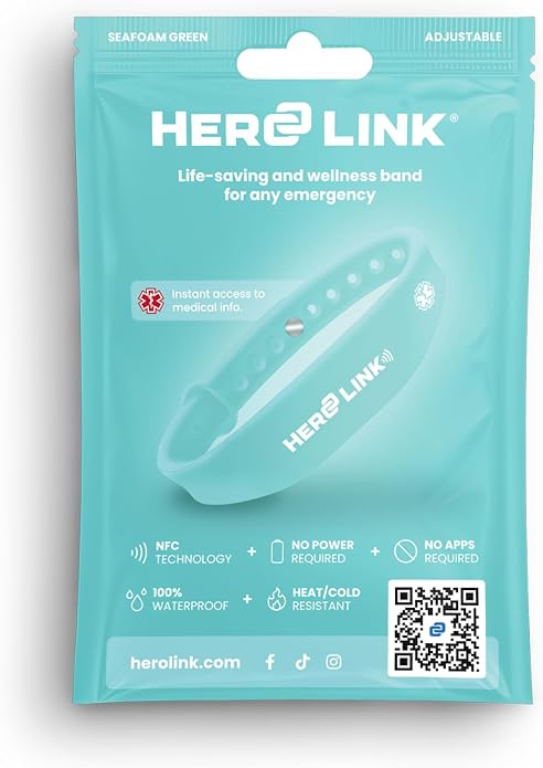 Hero Link® Medical ID Bracelet & Wellness Wristband – Adjustable Silicone, Waterproof, Heat-Resistant, Smart Band with NFC Tag for Instant Emergency Info Access