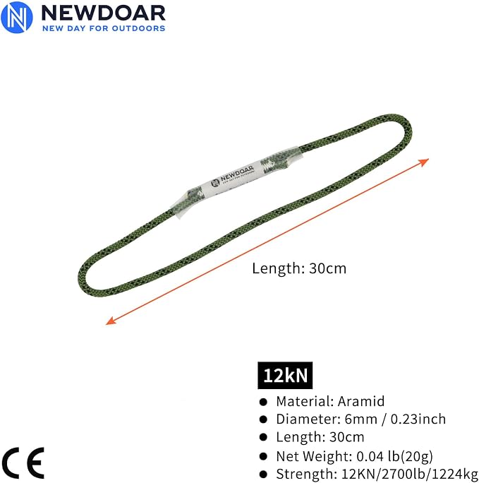 NewDoar 6mm (1/4") Prusik Cord Pre-Sewn 12KN/2700lb Aramid Auto Block Cord High Strength Prusik Arborist Rope for Outdoor Climbing Arborist Rescue Mountaineering-30cm/12''/3pcs