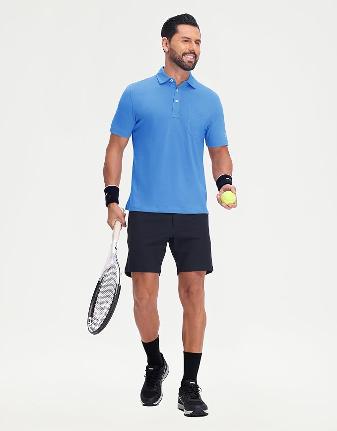 M MAELREG Mens Golf Shirts Short Sleeve Lightweight Soft Cotton Blend with Pocket Summer Casual Daily Wear