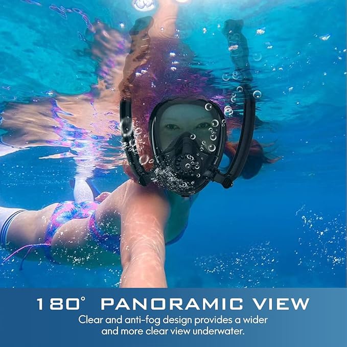 Snorkel Mask,Full face Snorkel Mask,Diving mask,Double Snorkel,Breath Separation,Anti Fog Anti Leak, 180 Degree Ultra Wide Angle,Suitable for Adults and Kids