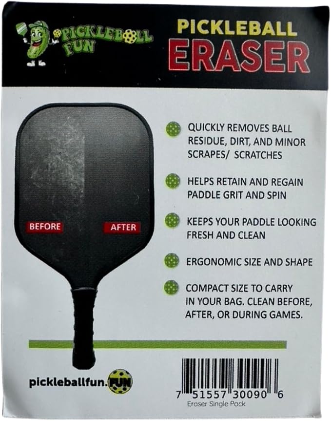 Pickleball Fun Paddle Eraser - Premium Quality, Durable Rubber - Removes Court Marks, Scuffs, and Dirt
