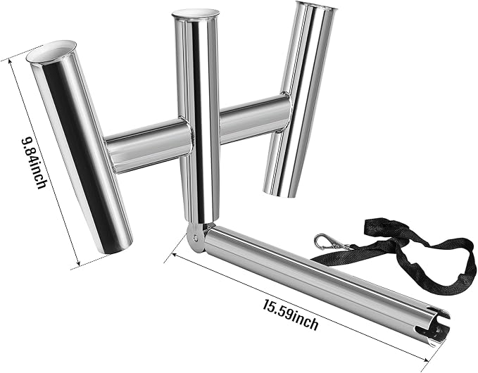 NovelBee 3 Tube Fishing Rod Holders,Polished Stainless Steel Trident Outrigger Stylish Rod Holder,Adjustable Kite Fishing Mount 3-Rod Holder