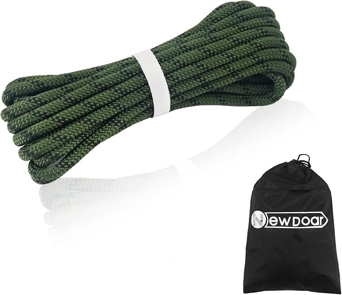NewDoar Static Climbing Rope - 8mm (5/16c) / 10mm (3/8”) Double Braid Accessory Cord for Rock,Hauling, Prusik, Survival - Pre-Cut 20FT, 50FT, 100FT, 165FT Lengths - Outdoor, Fire Rescue Equipment