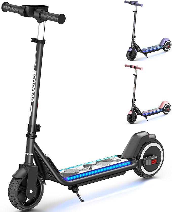 ECOROAD EK6 Kids Electric Scooter for 6-12, 3/6/10mph Speeds for Ultimate Comfort & Adjustable Height, 150W & Dual Brake Safety Electric Scooter, for Outdoor Play, Park Rides (Rider:3.9-5.2 FT)