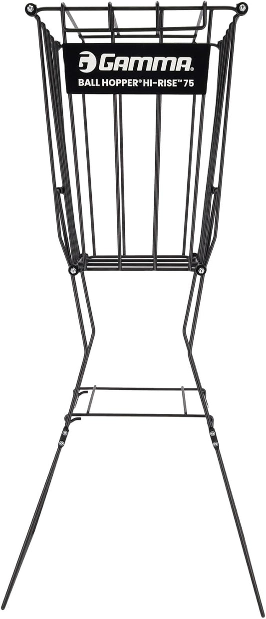 Gamma Ball Hopper Hi-Rise 75 - Heavy Duty Tennis Ball Basket with Handle for Easy Pickup & Storage - Holds 75 Tennis Balls, Durable Steel Construction, Weather-Resistant Coating - Black