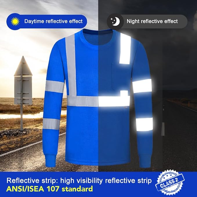 A-SAFETY Safety Shirt,High Visibility Work T Shirt Long Short Sleeve Class 3 (XS-6XL)