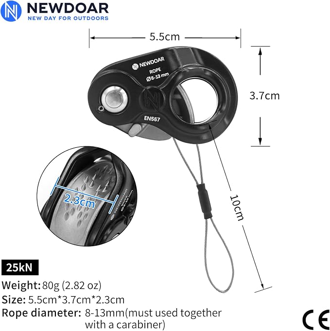 NewDoar Rope Grab Lightweight Rope Clamp Ascender Riser Adjuster Fits 8-13mm Rope Self-Locking Grip for Rock Climbing,Protection Rescue,Rappelling,Gear Equipment-Sharp Teeth