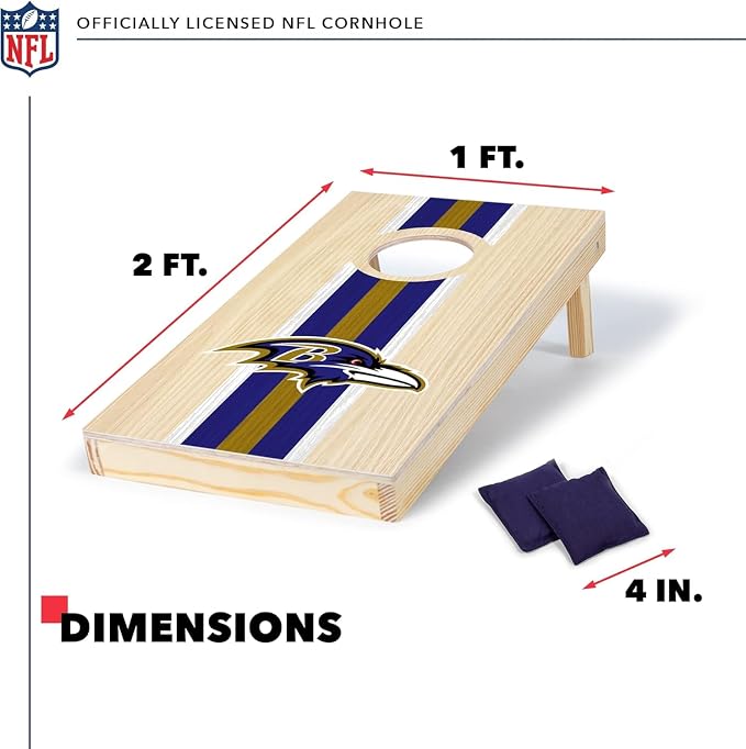 NFL Football Portable Size 1' x 2' Solid Wood Cornhole Set with Direct Print HD Team Graphics – Travel Size