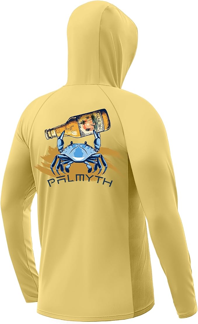 Palmyth Fishing Hoodie for Men Long Sleeve Sun Protection UV UPF 50+ Shirts | Hidden Zipper Pocket, Thumb Loops, Quick-Dry, Side Mesh Panels, Lens Cleaning Cloth, 4-Way Stretch