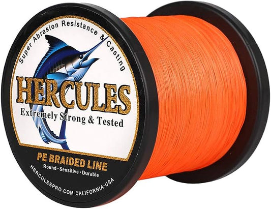 HERCULES Cost-Effective Super Cast 8 Strands Braided Fishing Line 10LB to 300LB Test for Salt-Water,109/328/547/1094 Yards(100M/300M/500M/1000M),Diam.#0.12MM-1.2MM,Hi-Grade Performance,Variety Colors