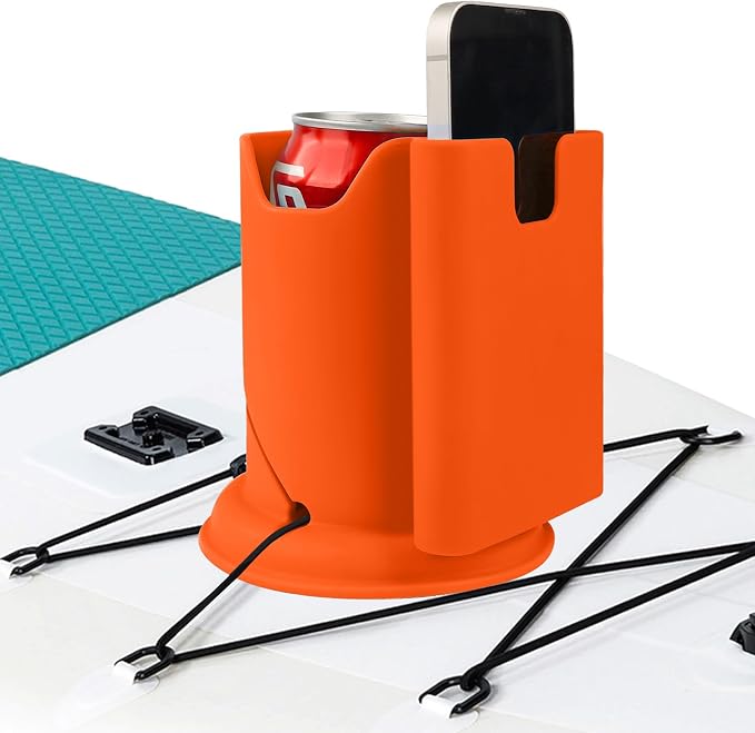 Paddleboard Cup Holder, Paddle Board and Kayak Drink Holder, 2-in-1 Drink & Phone Holder, Paddleboard Accessory for Surfboards, Canoes, SUPs, Kayaks, Boats (Orange)