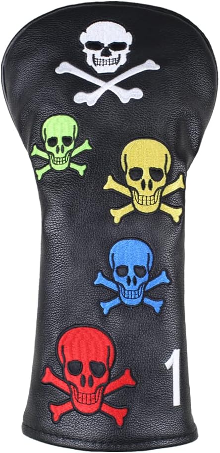 Scott Edward Skull Golf Woods Headcovers Covers for Driver Fairway 1 3 5 H Clubs Set Heads PU Leather Unisex Black Brown