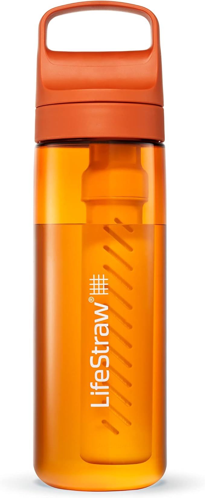 LifeStraw Go Series — BPA-Free Water Filter Bottle for Travel and Everyday Use Removes Bacteria, Parasites and Microplastics, Improves Taste, 22 oz, Kyoto Orange