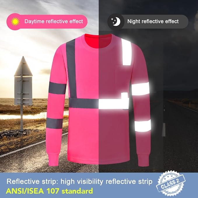 A-SAFETY Safety Shirt,High Visibility Work T Shirt Long Short Sleeve Class 3 (XS-6XL)