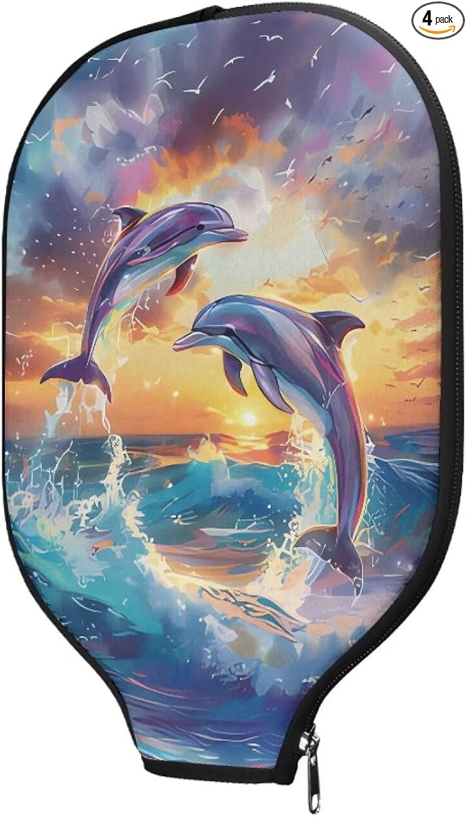 Dolphin 4 Pcs Pickle Ball Racket Case with Zipper Design Universal Pickleball Racket Cover Pickleball Accessories for Protective Paddle Covers Paddle Gifts for Sports Lovers