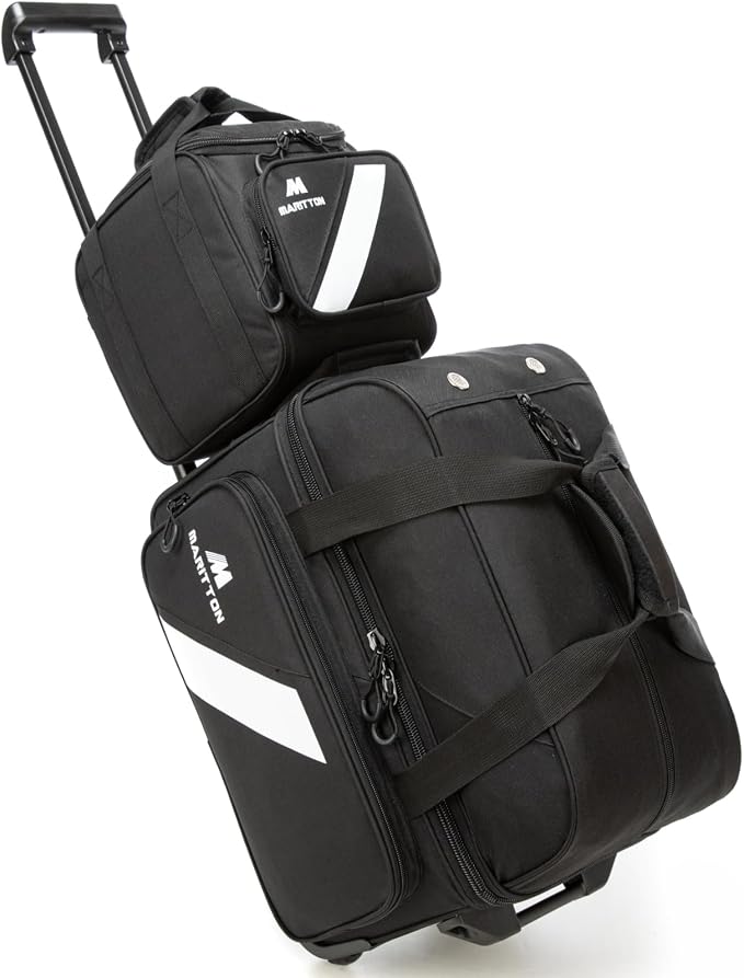 3 Ball Bowling Bags with Wheels, 2 Ball Bowling Bags Double roller with Single Ball Tote, Multi-Pockets & Shoe Compartment (Fits Up to Size 15).