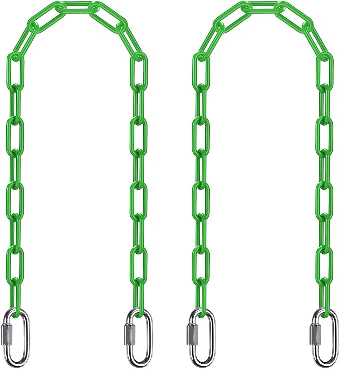 SELEWARE 2 Pack 40 Inch Hanging Swing Chain with 4 Carabiners, 1000LB Capacity Plastic Coated Hanging Chains, Hammock Hardware Kit for Swing, Hanging Chair, Punching Bags, Indoor Outdoor Gym (Green)